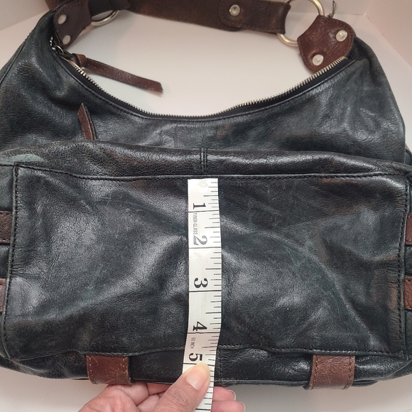 Tano Distressed Leather Hobo Shoulder Stylish Chic Gray and Brown Women's Bag - Picture 9 of 15